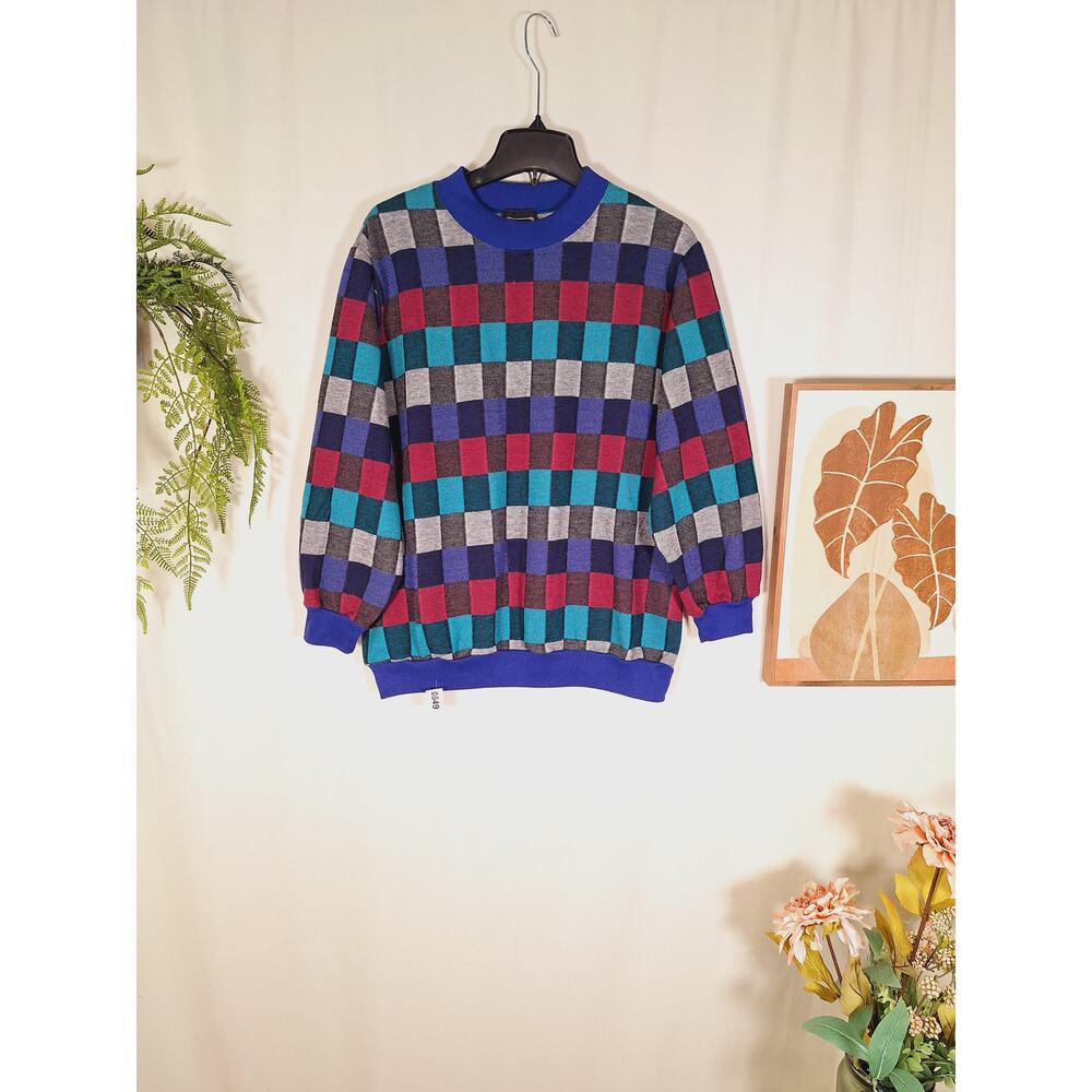 BonWorth Vintage Unisex Multi-Colored Checkered Sweater Large